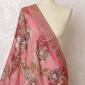 Coral Garden Brocade Dupatta with Golden Floral Design - 225x80 cm, Made in India-D19102
