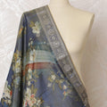 Midnight Floral Brocade Dupatta with Silver Accents - 225x80 cm, Made in India-D19103 Regal Fabrics