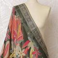Tropical Paradise Brocade Dupatta with Silver Embellishments - 225x80 cm, Made in India-D19104 Regal Fabrics