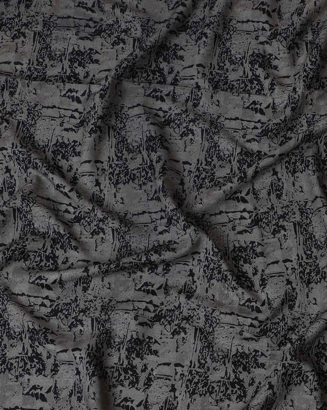 Elegant Grey Viscose Crepe Fabric with Abstract Black Design, Soft Texture, 110 cm Wide-D19182 Regal Fabrics