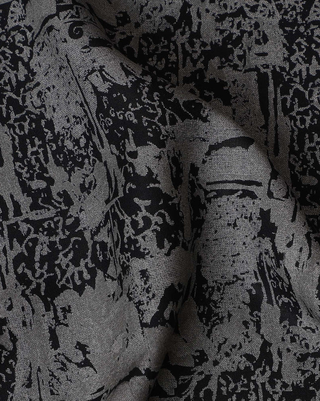 Elegant Grey Viscose Crepe Fabric with Abstract Black Design, Soft Texture, 110 cm Wide-D19182 Regal Fabrics