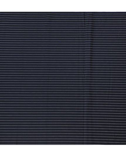 Elegant Navy Blue Cotton Shirting Fabric with Thin White Stripes, Satin Finish, 150 cm Wide-D19187