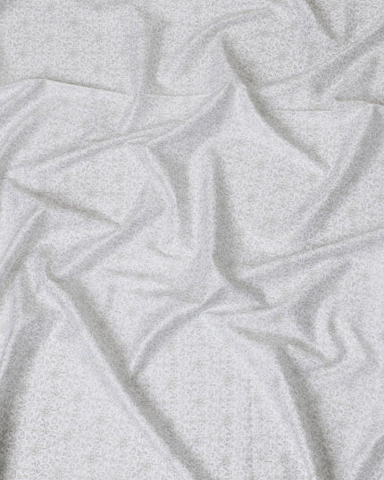 Luxurious White Cotton Shirting Fabric with Elegant Floral Pattern, Satin Finish, 150 cm Wide-D19188