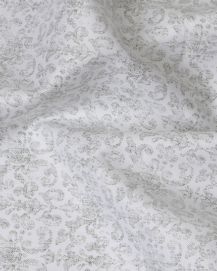 Luxurious White Cotton Shirting Fabric with Elegant Floral Pattern, Satin Finish, 150 cm Wide-D19188