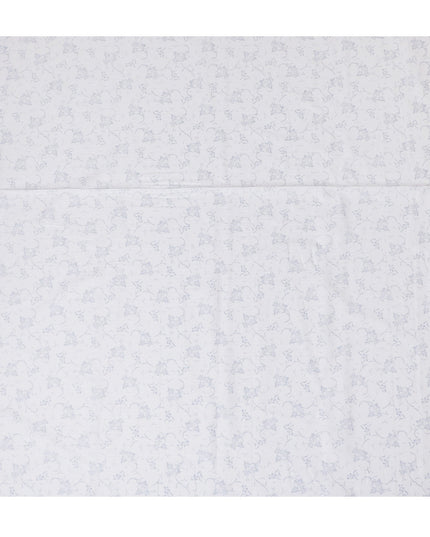 Refined White Cotton Shirting Fabric with Blue Floral Motifs, Satin Finish, 150 cm Wide-D19189