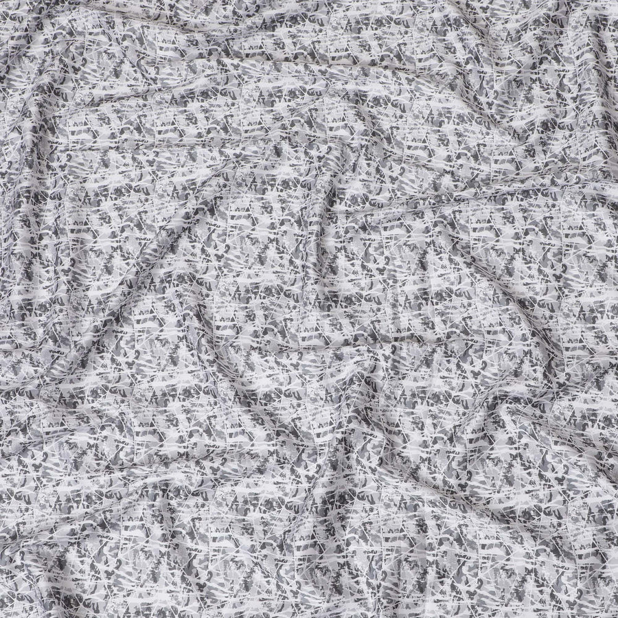 قماش القميص القطني الأبيض الحديث مع طباعة تجريدية سوداء، لمسة نهائية من الساتان، بعرض 150 سم -D19190