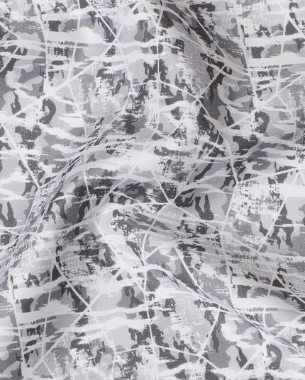 Modern White Cotton Shirting Fabric with Black Abstract Print, Satin Finish, 150 cm Wide-D19190