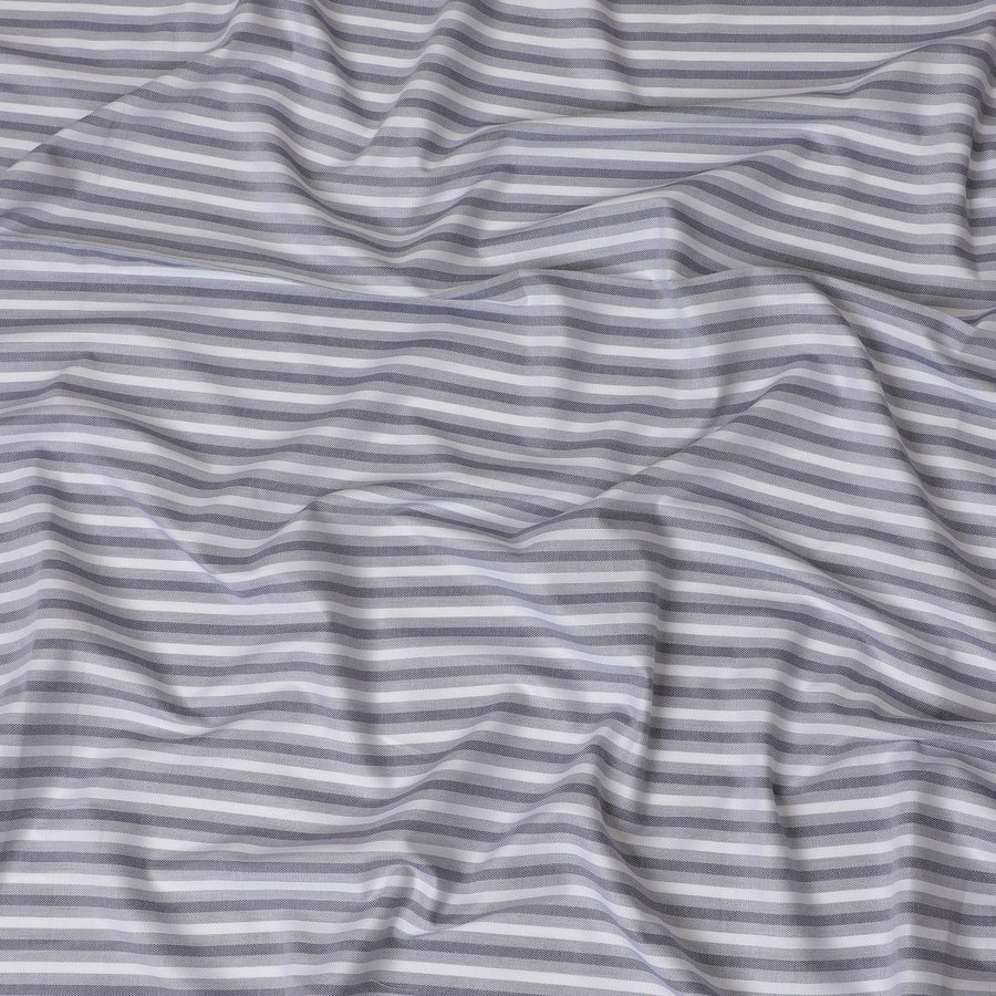 Classic Grey and White Striped Cotton Shirting Fabric, Satin Finish, 150 cm Wide-D19191
