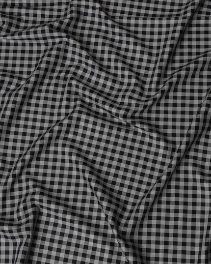 Classic Black and White Gingham Cotton Shirting Fabric, Satin Finish, 150 cm Wide-D19193