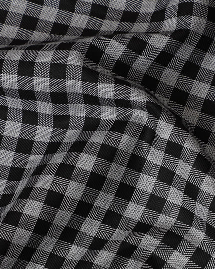 Classic Black and White Gingham Cotton Shirting Fabric, Satin Finish, 150 cm Wide-D19193