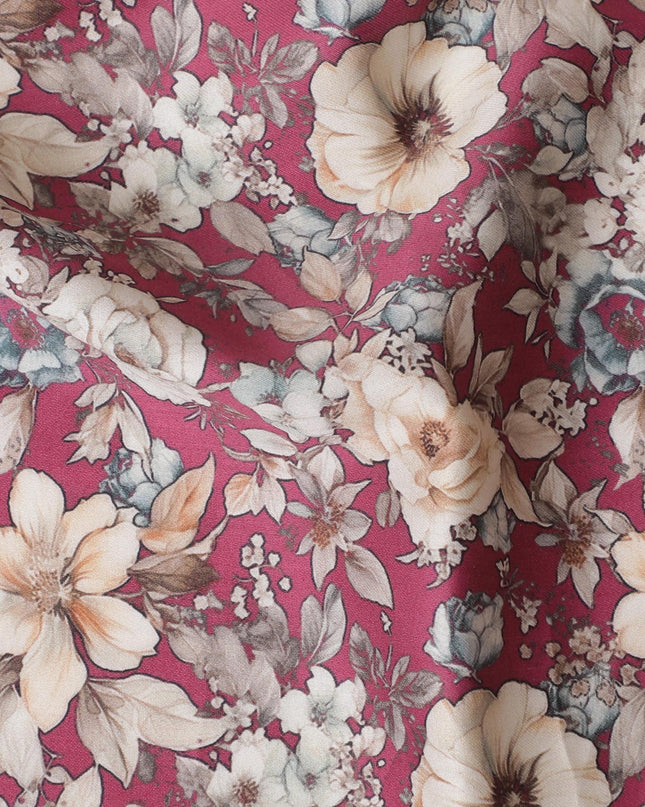 Romantic Rose Floral Cotton Satin Fabric, Rich Red and Cream Hues, 110 cm Wide-D19194