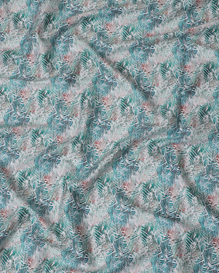 Tropical Aqua Cotton Satin Fabric with Coral Leaf Impressions, 110 cm Wide-D19201