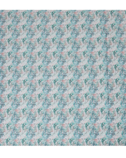 Tropical Aqua Cotton Satin Fabric with Coral Leaf Impressions, 110 cm Wide-D19201