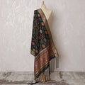 Black and Multicolor Floral Synthetic Brocade Dupatta - Traditional Indian Design, 85x245 cm-D19279