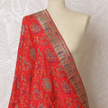Vibrant Red and Gold Floral Synthetic Brocade Dupatta - Luxurious Indian Design, 85x245 cm-D19280