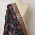 وشاح من الديباج الصناعي باللون الأزرق الداكن والبرتقالي الغني - تصميم هندي تقليدي، 85x245 سم-D19281