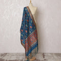 Deep Teal and Red Ornate Synthetic Brocade Dupatta - Traditional Indian Design, 85x245 cm-D19283