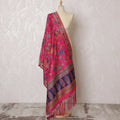 Bright Fuchsia and Blue Floral Synthetic Brocade Dupatta - Traditional Indian Design, 85x245 cm-D19285 Regal Fabrics