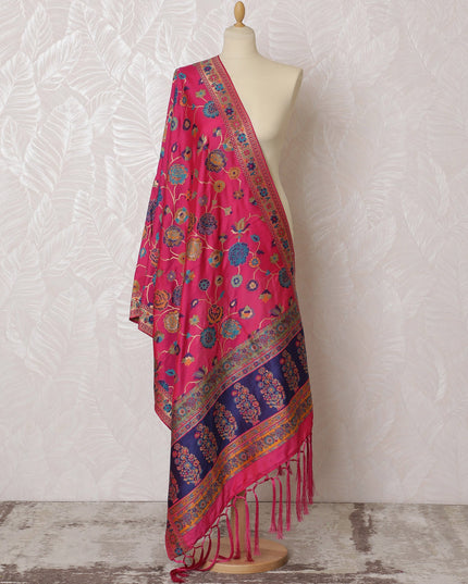 Bright Fuchsia and Blue Floral Synthetic Brocade Dupatta - Traditional Indian Design, 85x245 cm-D19285