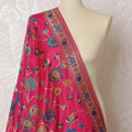 Bright Fuchsia and Blue Floral Synthetic Brocade Dupatta - Traditional Indian Design, 85x245 cm-D19285 Regal Fabrics