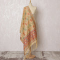 Cream and Coral Floral Synthetic Brocade Dupatta - Traditional Indian Design, 85x245 cm-D19286 Regal Fabrics