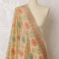 Cream and Coral Floral Synthetic Brocade Dupatta - Traditional Indian Design, 85x245 cm-D19286 Regal Fabrics