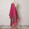 Vibrant Pink and Blue Floral Synthetic Brocade Dupatta - Traditional Indian Design, 85x245 cm-D19288 Regal Fabrics