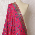 Vibrant Pink and Blue Floral Synthetic Brocade Dupatta - Traditional Indian Design, 85x245 cm-D19288 Regal Fabrics