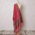 Radiant Red and Navy Floral Synthetic Brocade Dupatta - Traditional Indian Design, 85x245 cm-D19289