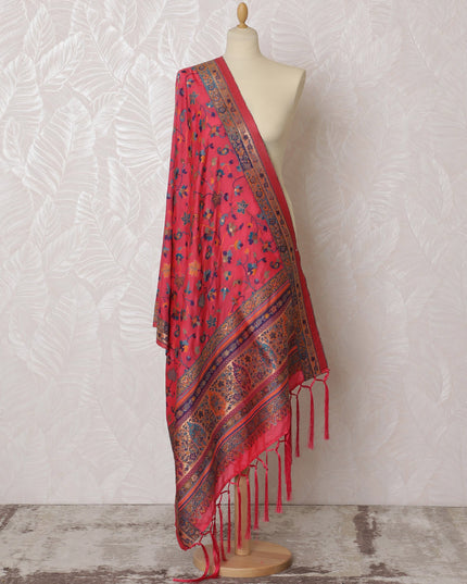 Radiant Red and Navy Floral Synthetic Brocade Dupatta - Traditional Indian Design, 85x245 cm-D19289