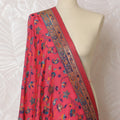 Radiant Red and Navy Floral Synthetic Brocade Dupatta - Traditional Indian Design, 85x245 cm-D19289