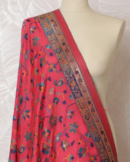 Radiant Red and Navy Floral Synthetic Brocade Dupatta - Traditional Indian Design, 85x245 cm-D19289