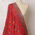 Radiant Red and Blue Floral Synthetic Brocade Dupatta - Traditional Indian Design, 85x245 cm-D19292 Regal Fabrics