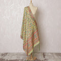 Soft Green and Pink Floral Synthetic Brocade Dupatta - Elegant Indian Design, 85x245 cm-D19293