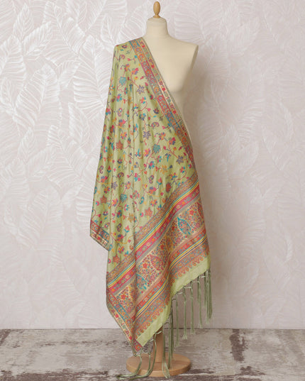 Soft Green and Pink Floral Synthetic Brocade Dupatta - Elegant Indian Design, 85x245 cm-D19293