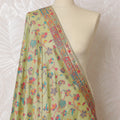 Soft Green and Pink Floral Synthetic Brocade Dupatta - Elegant Indian Design, 85x245 cm-D19293
