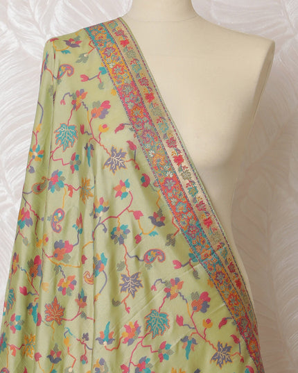 Soft Green and Pink Floral Synthetic Brocade Dupatta - Elegant Indian Design, 85x245 cm-D19293