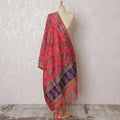 Vibrant Coral and Navy Floral Synthetic Brocade Dupatta - Luxurious Indian Design, 85x245 cm-D19295 Regal Fabrics