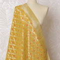 Sunshine Yellow and Gold Floral Synthetic Brocade Dupatta - Elegant Indian Design, 85x245 cm-D19296 Regal Fabrics