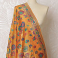 Vibrant Orange Synthetic Brocade Dupatta with Floral and Paisley Designs, 85x245 cm-D19301 Regal Fabrics