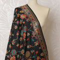 Classic Black Synthetic Brocade Dupatta with Multicolor Floral Print and Red Border, 85x245 cm-D19303