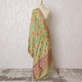 Soft Mint Green Synthetic Brocade Dupatta with Vibrant Floral Embroidery and Pink Border, 85x245 cm-D19305 Regal Fabrics