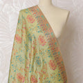 Soft Mint Green Synthetic Brocade Dupatta with Vibrant Floral Embroidery and Pink Border, 85x245 cm-D19305 Regal Fabrics