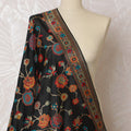 Opulent Black Synthetic Brocade Dupatta with Colorful Floral Motifs and Ornate Red Border, 85x245 cm-D19306