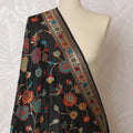 Luxurious Black Synthetic Brocade Dupatta with Floral Embroidery and Rich Red Border, 85x245 cm-D19307 Regal Fabrics