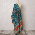 Vibrant Teal Synthetic Brocade Dupatta with Floral and Paisley Motifs, Red Border, 85x245 cm-D19308