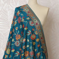 Vibrant Teal Synthetic Brocade Dupatta with Floral and Paisley Motifs, Red Border, 85x245 cm-D19308