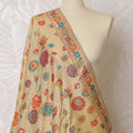 Elegant Cream Synthetic Brocade Dupatta with Colorful Floral Embroidery and Red Border, 85x245 cm-D19309