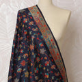 Sophisticated Navy Blue Synthetic Brocade Dupatta with Floral Pattern and Intricate Red Border, 85x245 cm-D19310 Regal Fabrics