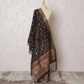 Classic Charcoal Synthetic Brocade Dupatta with Vibrant Floral Design and Ornate Red Border, 85x245 cm-D19311